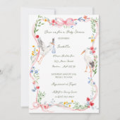 Invitation The Stork Heirloom Rose & Ribbon Baby Shower  (Devant)