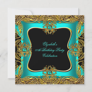 Invitation Thé Vert Jade Léopard Or Bijou Fête d'anniversaire