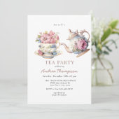 Invitation Thé Vintage | Fête de thé aux fleurs (Debout devant)