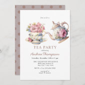 Invitation Thé vintage | Fleurs Tea Party (Devant / Derrière)