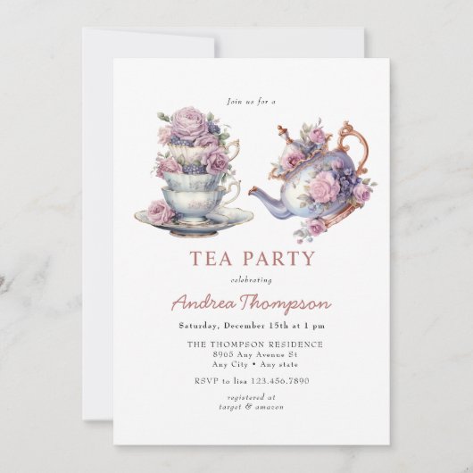 Invitation Thé vintage | Fleurs Tea Party (Devant)