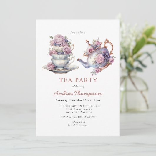 Invitation Thé vintage | Fleurs Tea Party (Debout devant)
