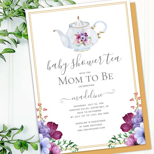 Invitation Thé vintage Floral Baby shower