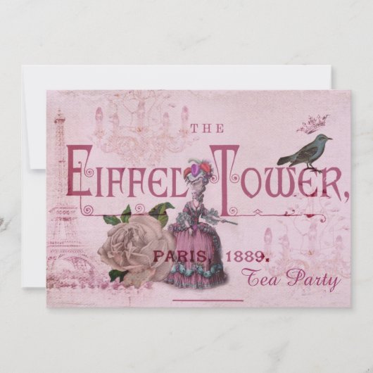 Invitation thé vintage rose de Marie Antoinette Paris (Devant)