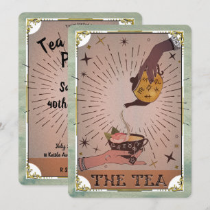 Invitation Thé Vintage & Tarot Chaudron Sorcier Fête d'Annive