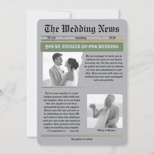 Invitation The Wedding News Vintage Newspaper Wedding  (Devant)