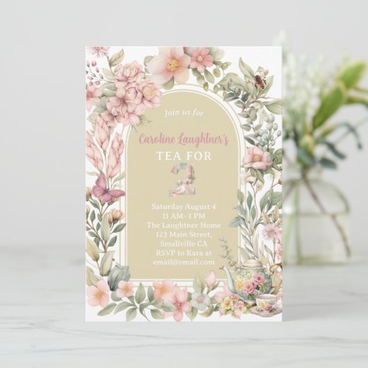 Invitation Thé Whimsical Pour Deux Jardins Fleurs sauvages An (Debout devant)