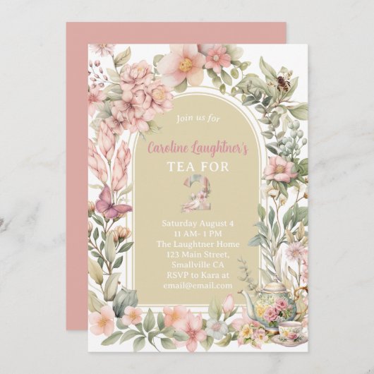 Invitation Thé Whimsical Pour Deux Jardins Fleurs sauvages An (Devant / Derrière)