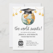 Invitation The World Awaits Graduation Party One Photo  (Devant)