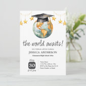 Invitation The World Awaits Graduation Party One Photo  (Debout devant)