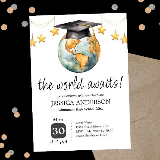 Invitation The World Awaits Graduation Party One Photo 
