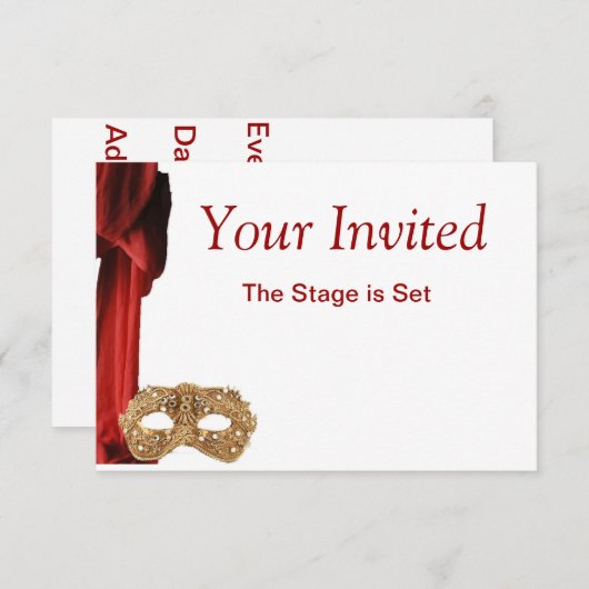 Invitation Théâtre Reine de Drame,Opéra,Pièce,Musée Invitatio (Devant / Derrière)