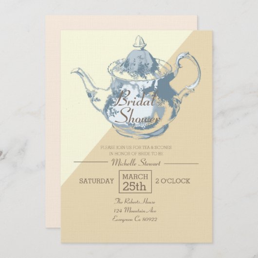 Invitation Théière Blush moderne | Tea Party | Personnalisé (Devant / Derrière)