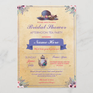 Invitation Théière de Baby Shower Chapeau Jardin de l'après-m