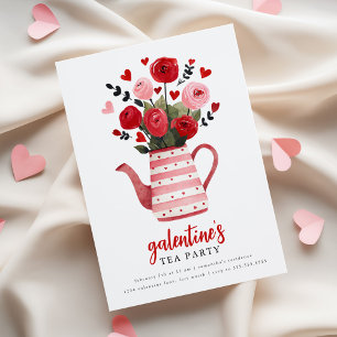 Invitation Théière de la fête de Galentine fleurie 