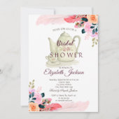 Invitation Théière Fleurs Chic Plume Réception de Mariage (Devant)