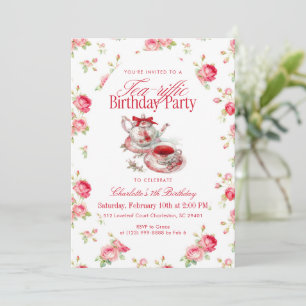 Invitation Théière Florale Fête d'Anniversaire Fille Thé Part