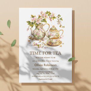 Invitation Théière Florale Moment du Thé Baby Shower