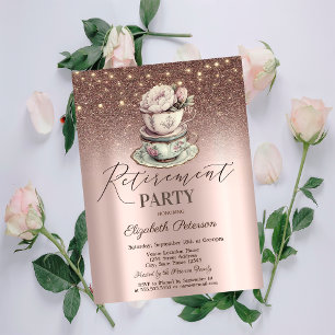 Invitation Théière florale,Tasse,Guirlande lumineuse Retraite