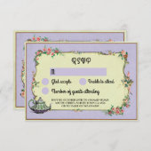 Invitation Théière Merveilleux Mariage RSVP Fleurs Violettes (Devant / Derrière)