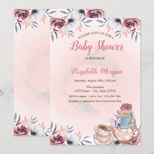 Invitation Théière Mignonne Fête de Thé Florale Baby Shower