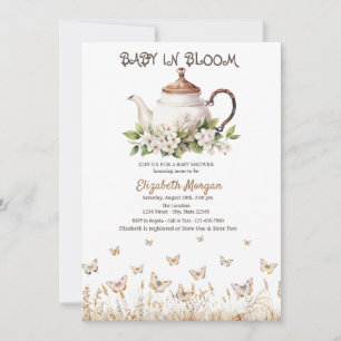 Invitation Théière Papillons de Prairie Baby Shower