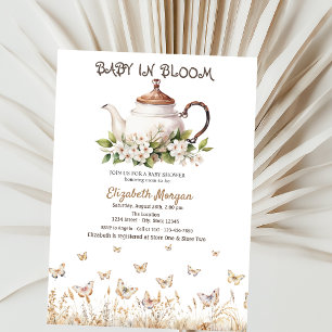 Invitation Théière Papillons de Prairie Baby Shower