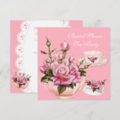 Invitation Théière Rose Rose Fête de Mariage 2 (Devant / Derrière)