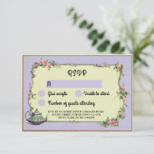 Invitation Théière RSVP Merveilleux Mariage Fleurs Violettes (Debout devant)