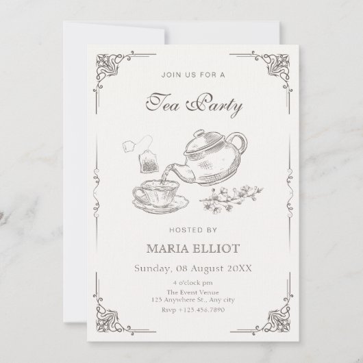 Invitation théière vintage (Devant)
