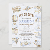 Invitation Thème 1er anniversaire de l'avion de Cute Boy (Devant)