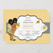 Invitation Thème Abeille Jaune Or Dot Bébé Fille Puffs (Devant / Derrière)