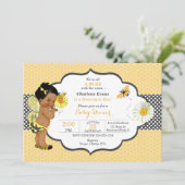 Invitation Thème abeille jaune or point bébé fille  (Debout devant)