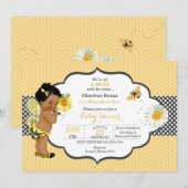 Invitation Thème abeille jaune or point bébé fille  (Devant / Derrière)