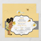 Invitation Thème abeille jaune or pointillé barboteuses pour  (Devant / Derrière)