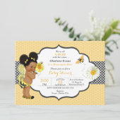 Invitation Thème abeille jaune or pointillé Puffs pour bébé f (Debout devant)