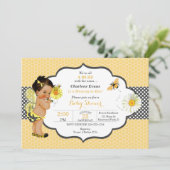 Invitation Thème abeille jaune point doré bébé fille  (Debout devant)