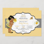 Invitation Thème abeille jaune point doré bébé fille  (Devant / Derrière)