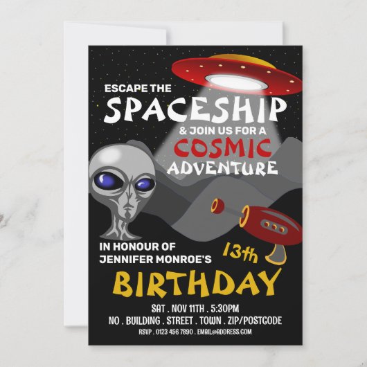 Invitation Thème Alien, Salle d'évasion, Anniversaire (Devant)