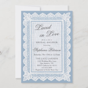 Invitation Thème Amour Dentelle Bleue Photo Shower de Mariée