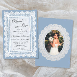 Invitation Thème Amour Dentelle Bleue Photo Shower de Mariée