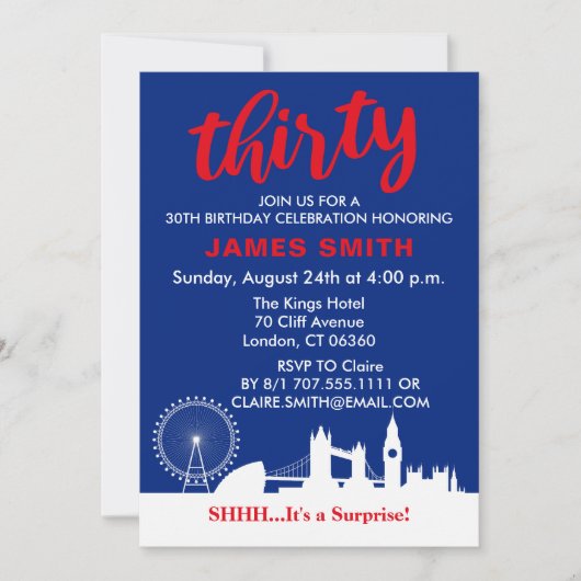 Invitation Thème anglais 30e fête d'anniversaire (Devant)