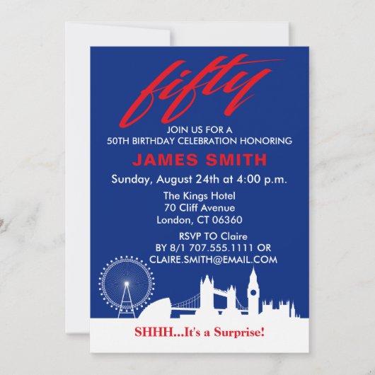Invitation Thème anglais 50e fête d'anniversaire (Devant)