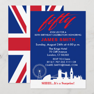 Invitation Thème anglais 50e fête d'anniversaire
