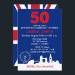 Invitation Thème anglais 50e fête d'anniversaire<br><div class="desc">Invitation du drapeau Union Jack moderne 50e anniversaire. Design Caractéristiques Drapeau anglais à l'arrière et London Sights On the Front avec détails de la fête. Parfait pour une fête d'anniversaire simple,  élégante et moderne. Personnalisez avec les détails de votre fête en dessous.</div>