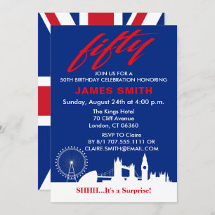Invitation Thème anglais 50th Birthday Party