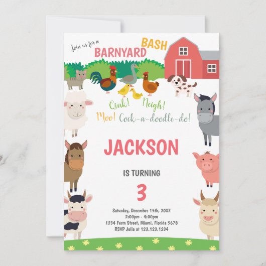 Invitation Thème animal de ferme (Devant)