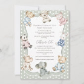Invitation Thème animal de fête en pyjama vert bébé (Devant)