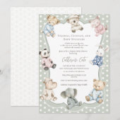 Invitation Thème animal de fête en pyjama vert bébé (Devant / Derrière)