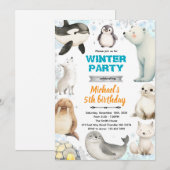 Invitation thème Animaux Arctiques (Devant / Derrière)